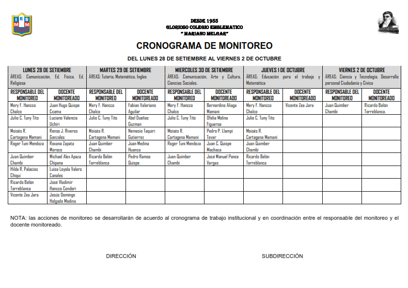 CRONOGRAMA DE MONITOREO DEL 28 de SETIEMBRE AL 2 DE OCTUBRE_001